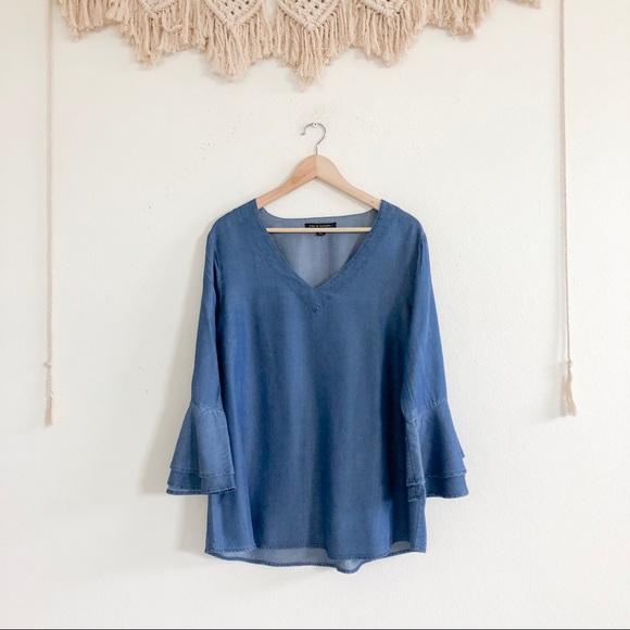 Zac & Rachel Tops - Zac & Rachel Denim Chambray Bell Sleeve Blouse